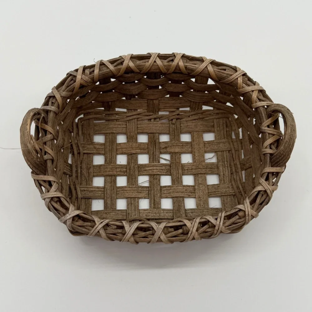 Vtg 70s Miniature Handwoven Gathering Basket Mini Primitive Rustic Cottage Decor